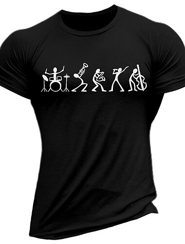  Herren Grafikdrucke Musiknoten Hobby T Shirt Grafischen T-Shirt 100% Baumwolle Kurzarm Grafik Hemd Wein Schwarz Weiß Bequemes T-Shirt Urlaub Straße Modedesigner-Kleidung