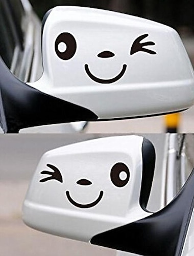  قطعتان من ملصقات وجه الابتسامة الكرتونية اللطيفة للسيارة ملصقات مرآة الرؤية الخلفية للسيارة لتصفيف السيارة L. & r ملصق مرآة للسيارات والشاحنات