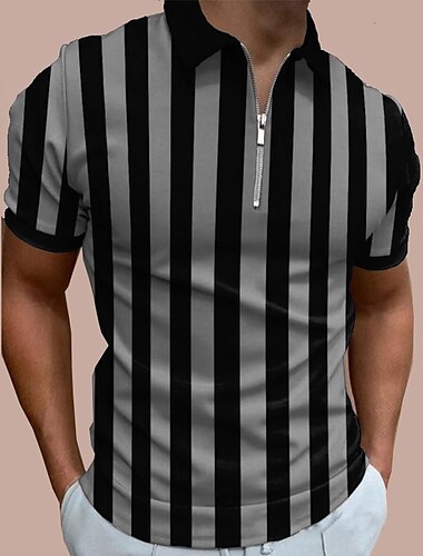  Herren Bowling-Shirt Golfpolo Casual Täglich Viertel Postleitzahl Kurzarm Modisch Modern Streifen Stilvoll Viertel Postleitzahl Sommer Regular Fit Weiß Rote Blau Braun Grün Hell Gray Bowling-Shirt