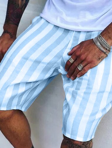  Per uomo Pantaloncini Pantaloncini estivi Pantaloncini da spiaggia Tasche A cordoncino Vita elastica Banda Esterno Giornaliero Per uscire Streetwear Moda Bianco Blu
