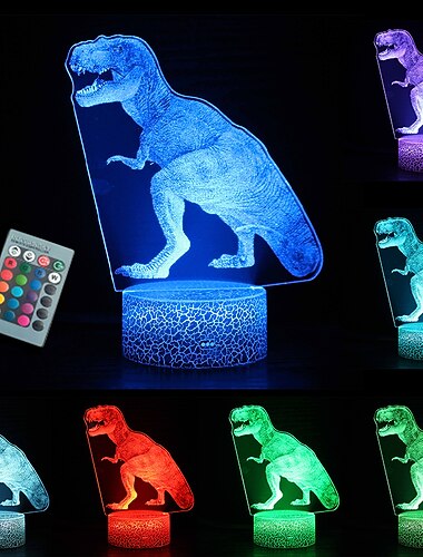  goodream dinosaur leker 16 farger 3d illusjon skrivebordslampe med fjernkontroll nattlys for barn gaver soverom nattbord dekorasjoner