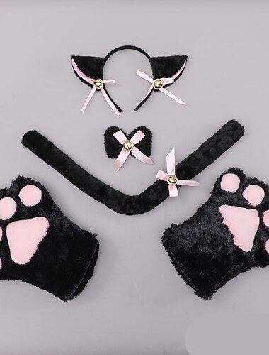  Katze Cosplay Kostüm Zubehör Kätzchen Ohren Schwanz Kragen Pfoten für Frauen Mädchen Halloween verkleiden