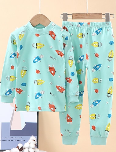  Barn Pojkar 2 delar Sweatshirt & Sweatpants Set Långärmad barns krokodilunderkläder glasögon fyrkantiga underkläder för barn stor pojke underkläder raket Djur Tecknat Sommar Vår Dagligen Hem 7-13 år