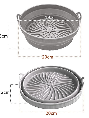  Confezione da 2 pentole in silicone per friggitrice ad aria, silicone antiaderente per friggitrice per alimenti, resistente al calore, facile da pulire, rivestimento in pergamena infiammabile sostitutivo riutilizzabile, adatto per friggitrice, forno, micr