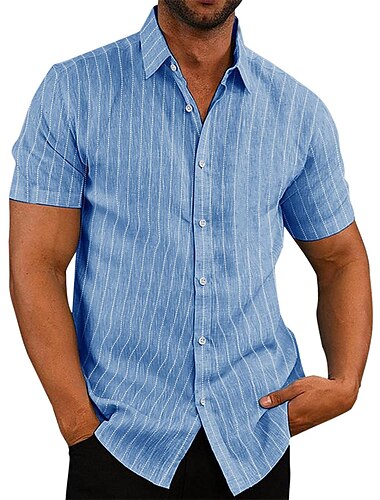  Voor heren Overhemd Zomer overhemd Overhemd met knopen Gestreepte shirts Zwart Leger Groen Grijs Licht Blauw Korte mouw Gestreept Strijkijzer Print Straat Dagelijks Button-omlaag Kleding Polyester