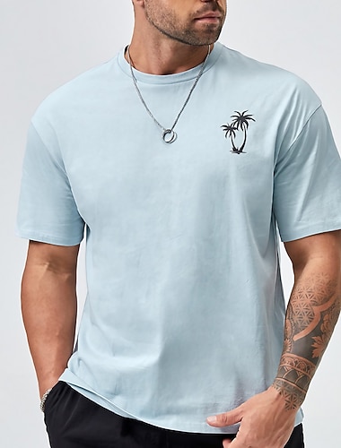  Pánské Větší velikosti Velký Vysoký Tričko Trička Grafická trička Výstřih ke krku Vodní modrá Krátké rukávy Venkovní Jdeme ven Tisk Kokosový strom Oblečení Polyester stylové Na běžné nošení Topy