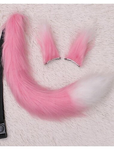  Kunstpelz Tier Fuchs Wolf Ohren Stirnband Schwanz Set Tierkostüm Kit Haarnadel für Party Halloween Kostüm Cosplay Kinder Erwachsene