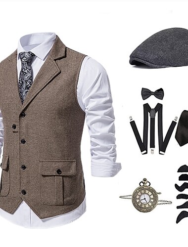  Retro Vintage 1920s Outfits Vest Waistcoat The Great Gatsby Gentleman Men's Party Party & Evening Bachelorette Party Adults' Cravat Top Hat All Seasons
