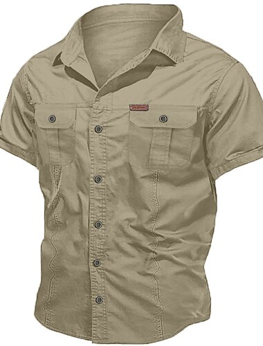  Herren Hemd Arbeitshemden Freizeithemd Arbeitshemd Knopfhemd Cargohemd Schwarz Marineblau Kaki Armeegrün Beige Kurzarm Einfach Umlegekragen Urlaub Ausgehen Button-Down Bekleidung Polyester Stilvoll