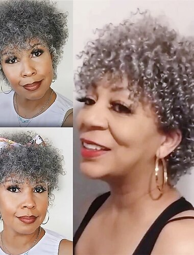  γκρι περούκα για γυναίκες afro kinky σγουρή περούκα μαύρη γκρι περούκα χωρίς κόλλα κοντές γκρι περούκες 150% πυκνότητα