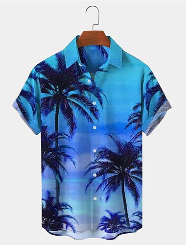  Herren Palme Tropische Pflanzen Hemd Hawaiihemd Sommerhemd Aloha-Shirt Kurze Ärmel Hemd Umlegekragen Tropisch Modisch Hawaiianisch Outdoor Strasse Hawaiianisch Rote Blau Orange S M L