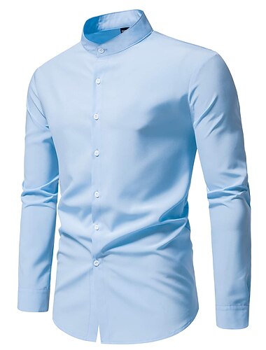  Herren Hemd mit chinesischem Kragen Hemd mit Stehkragen Freizeithemd Knopfhemd Schwarz Rosa Rote Blau Dunkelgrün Langarm Einfach Großvaterkragen Stehkragen Outdoor Straße Bekleidung Polyester Mode