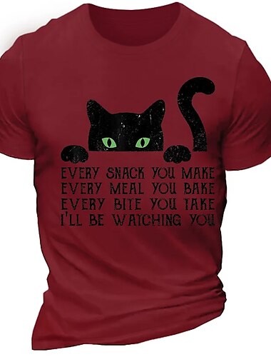  Herren Tiermotiv Katze Buchstabe Grafikdrucke T Shirt Grafischen T-Shirt 100% Baumwolle Kurzarm Grafik Hemd Weiß Rote Grau Bequemes T-Shirt Urlaub Straße Modedesigner-Kleidung