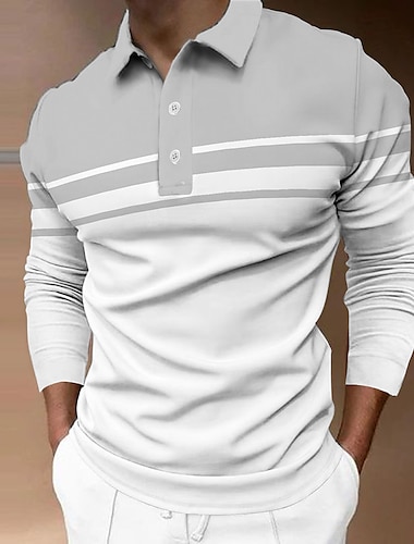  Męskie Koszulka polo Koszula golfowa Ulica Codzienny Kołnierz polo Klasyczny Długi rękaw Designerskie Podstawowy Prążki Przycisk z przodu Przycisk w dół Wiosna i jesień Regularny Czarny Jasnozielony
