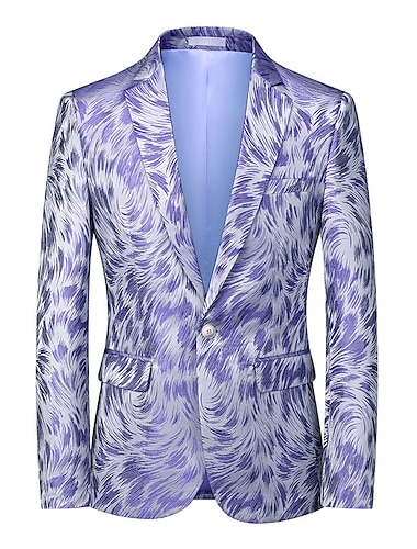  мужской блестящий элегантный пиджак для вечеринок, классический крой, классический крой, однобортный с принтом, на одной пуговице, желтый, розовый, синий, имбирный, фиолетовый, фуксия 2024