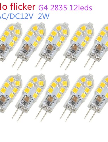  10pcs 2w g4 bombilla led smd2835 12leds bi-pin base 20w bombilla halógena equivalente ac/dc 12 voltios blanco cálido 3000k 6000k 360 grados
