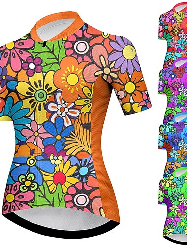 Жен. Велокофты Графика Цветы С короткими рукавами Велоспорт Джерси Верхняя часть с 3 задними карманами Горные велосипеды Шоссейные велосипеды