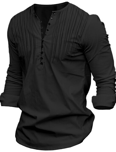  Per uomo Camicia Camicia popover Camicia Estiva Camicia casual Camicia con colletto alla coreana Nero Bianco Blu Manica Lunga Semplice Colletto Vacanza Quotidiano Abbigliamento Cotone Misto Cotone