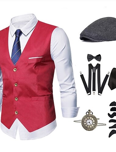  1920er Weste Hut Zubehör Detektiv Set The Great Gatsby Classic Roaring 20s Fliege Herrenkostüm Vintage Cosplay Cocktailparty Hochzeit