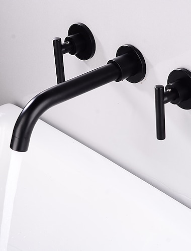  Robinet mitigeur d'évier de salle de bain fixé au mur, robinets en laiton baxin à 2 poignées et 3 trous, robinet de lavabo à valve brute