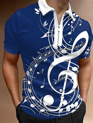  zenei fesztivál Férfi Zene Cipzáras pólóingek Golfing Rövid ujjú Pólóingek Galléros ingek Alkalmi Nyaralási viselet Fesztivál viselet Party ruhák 3D nyomtatás Quarter Zip Polo Fekete Fehér Bor