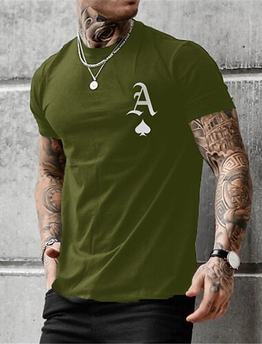  Herren Buchstabe Hemd T Shirt 100% Baumwolle Kurzarm Grafik Hemd Schwarz Marinenblau Armeegrün Bequemes T-Shirt Lässig Modedesigner-Kleidung