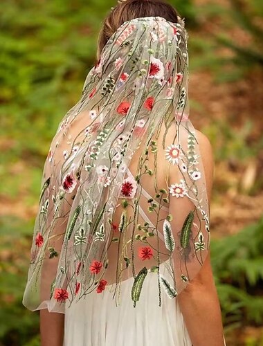  Uma Camada Floral / Doce Véus de Noiva Véu Cotovelo com Bordado Tule