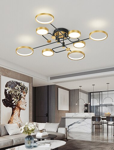  led loftslampe dæmpbart lys moderne sort guld 6/8 hoveder cirkel design 75 cm flush mount lys aluminium led nordisk stil 110-240v