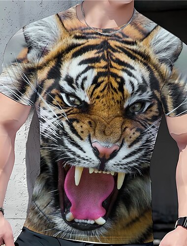  男性用 グラフィック 動物 虎 Tシャツ 半袖 Tシャツ 3Dプリント クルーネック シャツ ヴィンテージ ファッション デザイナー アウトドア カジュアル 日常 ブラック ホワイト ブラウン 春夏 衣類 S M L XL 2XL 3XL