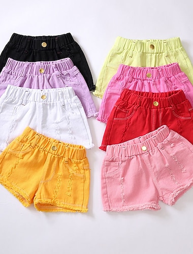  Bambino Da ragazza Pantaloncini Tinta unica Attivo Traforato Esterno Cotone 3-7 anni Estate Nero Bianco Giallo