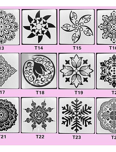  36-teiliges Schablonen-Set, wiederverwendbare Bastelschablonen, Mandala-Schablonen, Laserschneid-Malschablonen für DIY-Malkunst-Sammelalbum, Holz, Papier, Möbel, Tür, Bodenwand, 9 x 9 cm (3,5 x 3,5