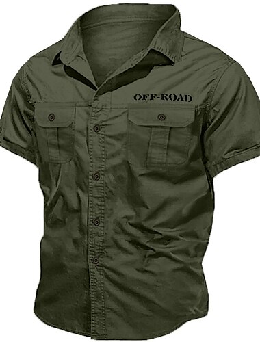  Herren Hemd Arbeitshemden Freizeithemd Arbeitshemd Knopfhemd Cargohemd Weiß Rote Marineblau Grün Kaki Kurzarm Grafik Buchstabe Umlegekragen Urlaub Ausgehen Druck Bekleidung Polyester Stilvoll Moderne