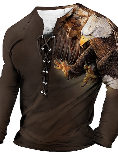 Męskie Podkoszulek Koszulki Graficzny Zwierzę Orzeł Kołnierz Odzież Druk 3D Codzienny Wyjściowe Długi rękaw Wiązanie Nadruk Moda Designerskie Wygodny