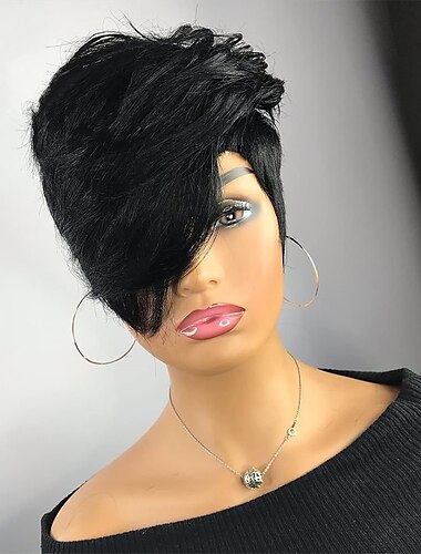 Perücke mit Pixie-Schnitt für schwarze Frauen, 100 % reines Menschenhaar, keine Spitzenfront, geschichtete Perücken mit Pony, brasilianisches Echthaar, kurze Pixie-Perücken für schwarze Frauen,