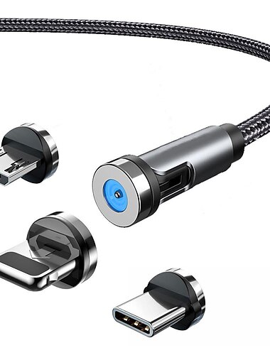  5A magnetisches Multi-Ladekabel 3,3 Fuß 6,6 Fuß USB A auf Lightning / Micro / Typ C Schnellladung 3 in 1 540° drehbares Telefonladegerät Nylon geflochtenes USB-Kabel für iPhone/Micro-USB/Typ-C-Gerät