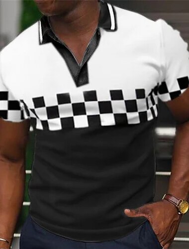  Miesten Skottiruutukuvio Poolopaidat Golfpaita Lyhythihainen Poolopaidat V kaula-aukko Vapaa-aika Lomavaatteet Muodolliset vaatteet Festivaalivaatteet 3D-tulostus Musta Keltainen Sininen