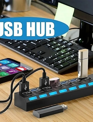  USB 2.0 Hubs 7 Hamnar 7-i-1 4-IN-1 med oberoende strömbrytare USB-nav med USB2.0*4 Kraftleverans Till Bärbar dator PC Surfplatta
