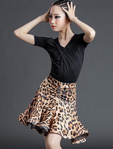  Tanzkleidung für Kinder Röcke Leopardenmuster Muster / Druck Seitlich drapiert Mädchen Leistung Ausbildung Kurzarm Polyester