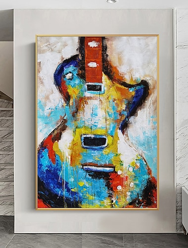  Mintura handgefertigte Gitarren-Ölgemälde auf Leinwand, Wandkunst, Dekoration, modernes abstraktes Bild für Wohnkultur, gerolltes, rahmenloses, ungedehntes Gemälde