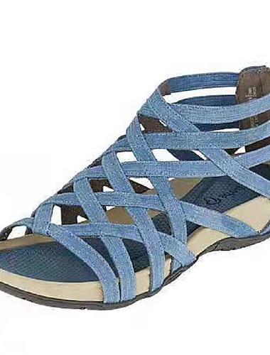  Dame Sandaler Wedge-sandaler Romerske sko Plus størrelse udendørs Daglig Strand Sommer Kile Hæl Åben Tå Årgang Afslappet Minimalisme Kanvas Lynlås Helfarve Mørkegrå Leopard Sort