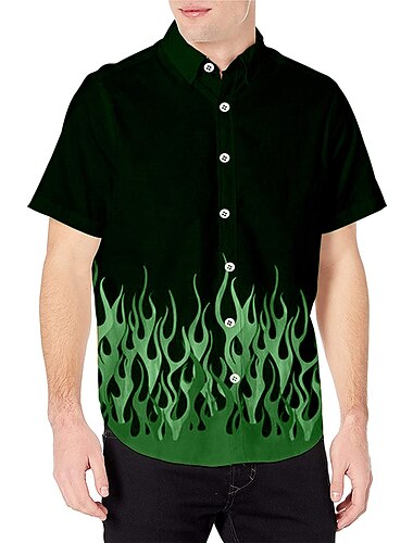  Herren Flamme Hemd Knopfhemd Kurzarm Designer Basic Brautkleider schlicht Täglich Festtage Frühling Sommer Umlegekragen Bedruckt Schwarz Blau Grün Grau