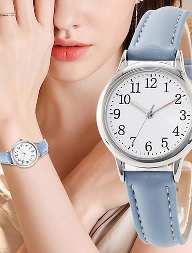  Japan-Uhrwerk Damen-Quarzuhr, leicht ablesbare arabische Ziffern, einfaches Zifferblatt, PU-Lederarmband, Layes-Uhr