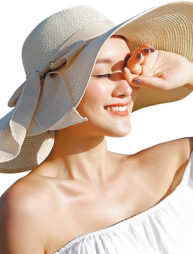  1 шт. женская 5,5-дюймовая соломенная шляпа с большим бантом, большая складная пляжная кепка в свернутом виде на дискете, шляпа от солнца, upf 50
