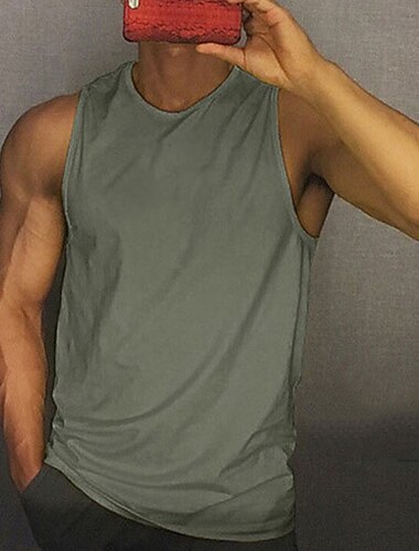  Voor heren Singlet Vest Top Onderhemd Mouwloos shirt Mouwloos Strakke ronde hals Zomer Effen Modieus Streetwear Spier Sport & Outdoor Sportkleding Sportschool Zwart Wit Geel Top T-shirt voor mannen