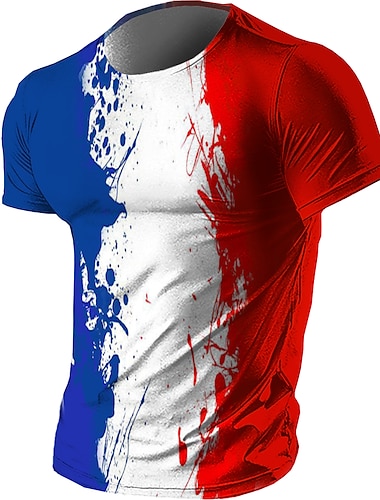  男性用 Tシャツ グラフィック フランス 国旗 クルーネック 衣類 3Dプリント アウトドア カジュアル 半袖 プリント ヴィンテージ ファッション デザイナー