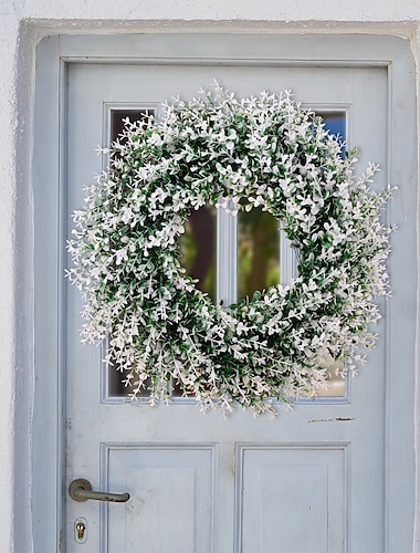  Guirnalda colgante de puerta de primavera de hojas blancas y verdes, decoración de boda con corona verde