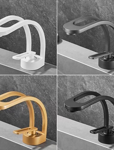  rubinetti miscelatori lavabo, rubinetto lavabo bagno montato sul piano, maniglia singola in ottone con tubo caldo e freddo, rubinetto acqua monoforo cromato nero bianco grigio