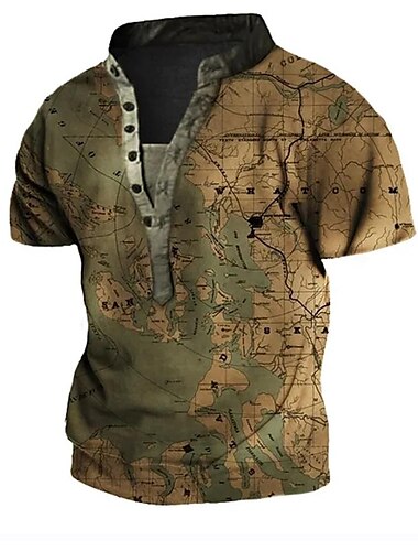  Herren T Shirt Henley Shirt Tee Graphic Karte Henley Gelb Hellgrün Schwarz / Braun Braun 3D-Druck Übergröße Outdoor Täglich Kurzarm Button-Down Bedruckt Bekleidung Designer Stilvoll Vintage Basic