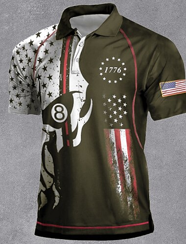  Herren Amerikanische Flagge Veteranen Poloshirts Golfshirt Kurzarm Polo-Shirts Hemden mit Kragen Lässig Streetwear Urlaubskleidung Party-Outfits Knöpfe 3D-Druck Schwarz / Weiß Rote Blau