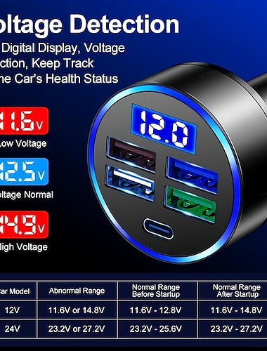  4usb с автомобильным светодиодным цифровым дисплеем type-c Автомобильное зарядное устройство Вольтметр Монитор автомобильного аккумулятора со светодиодным напряжением &усилитель; дисплей усилителей